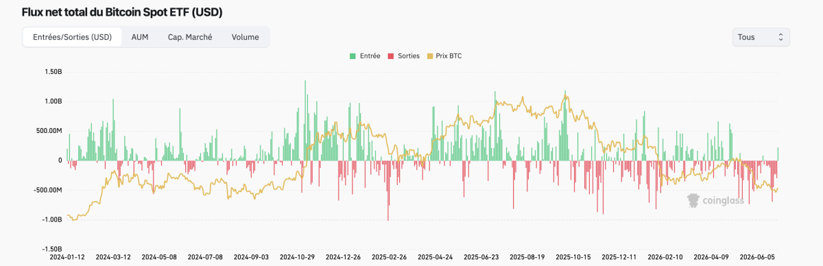 evolution flux etfs bitcoin depuis lancement