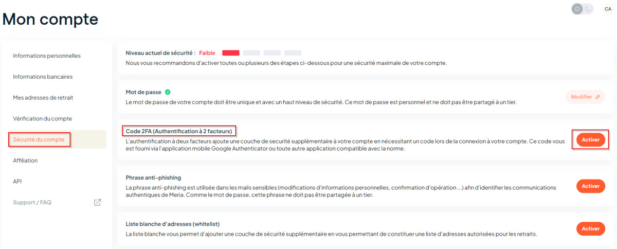 Activation 2FA