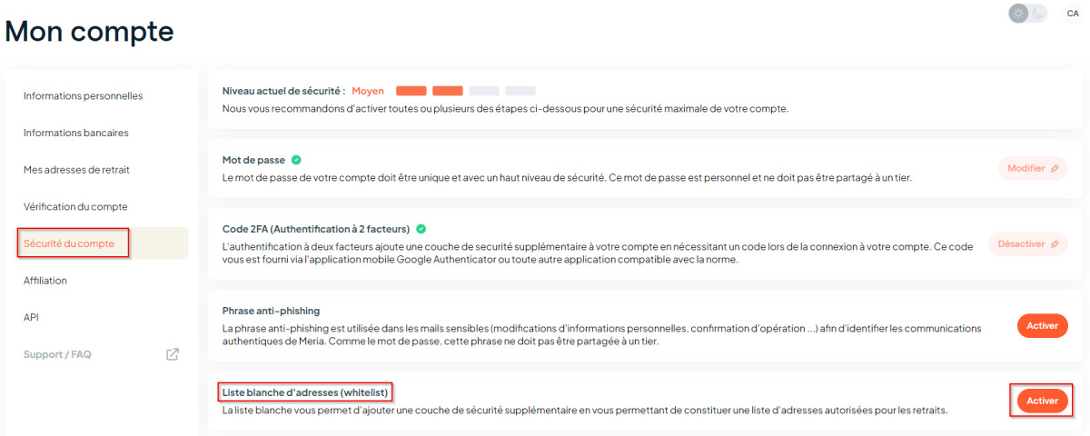 Activation whitelist