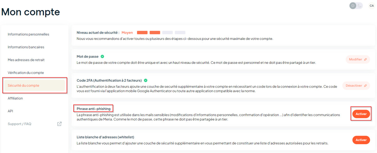 Activation anti-phishing