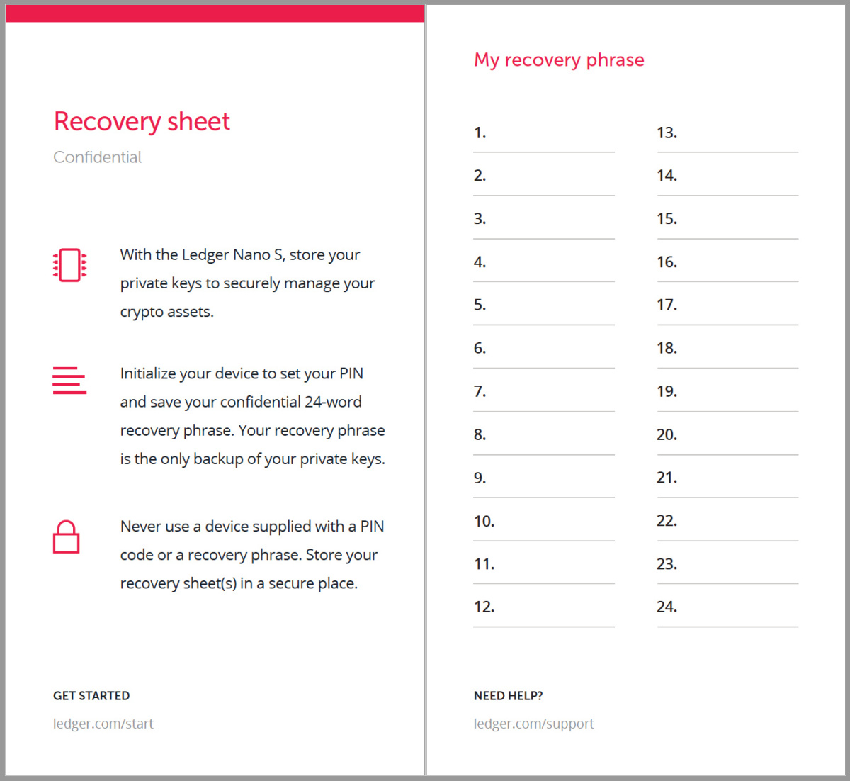 ledger recovery sheet