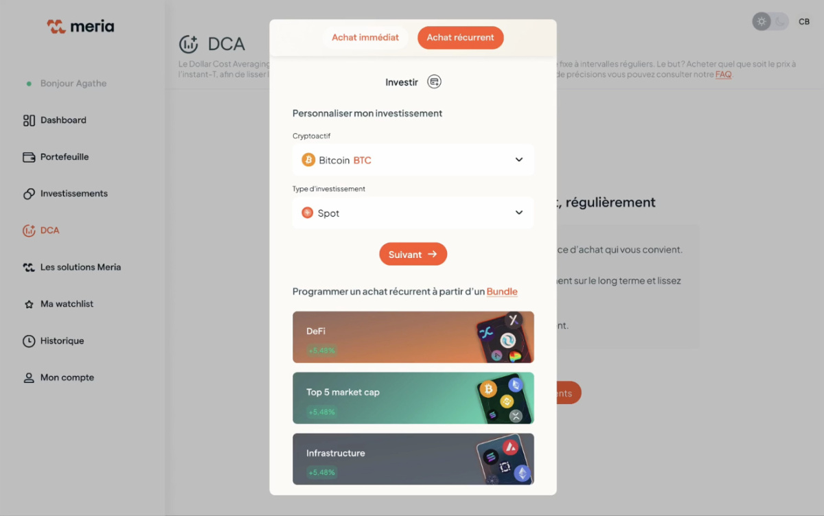 sélectionner crypto achat dca