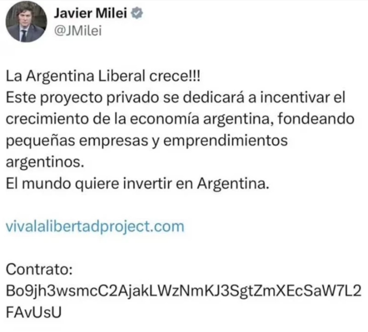 tweet de Javier milei crypto
