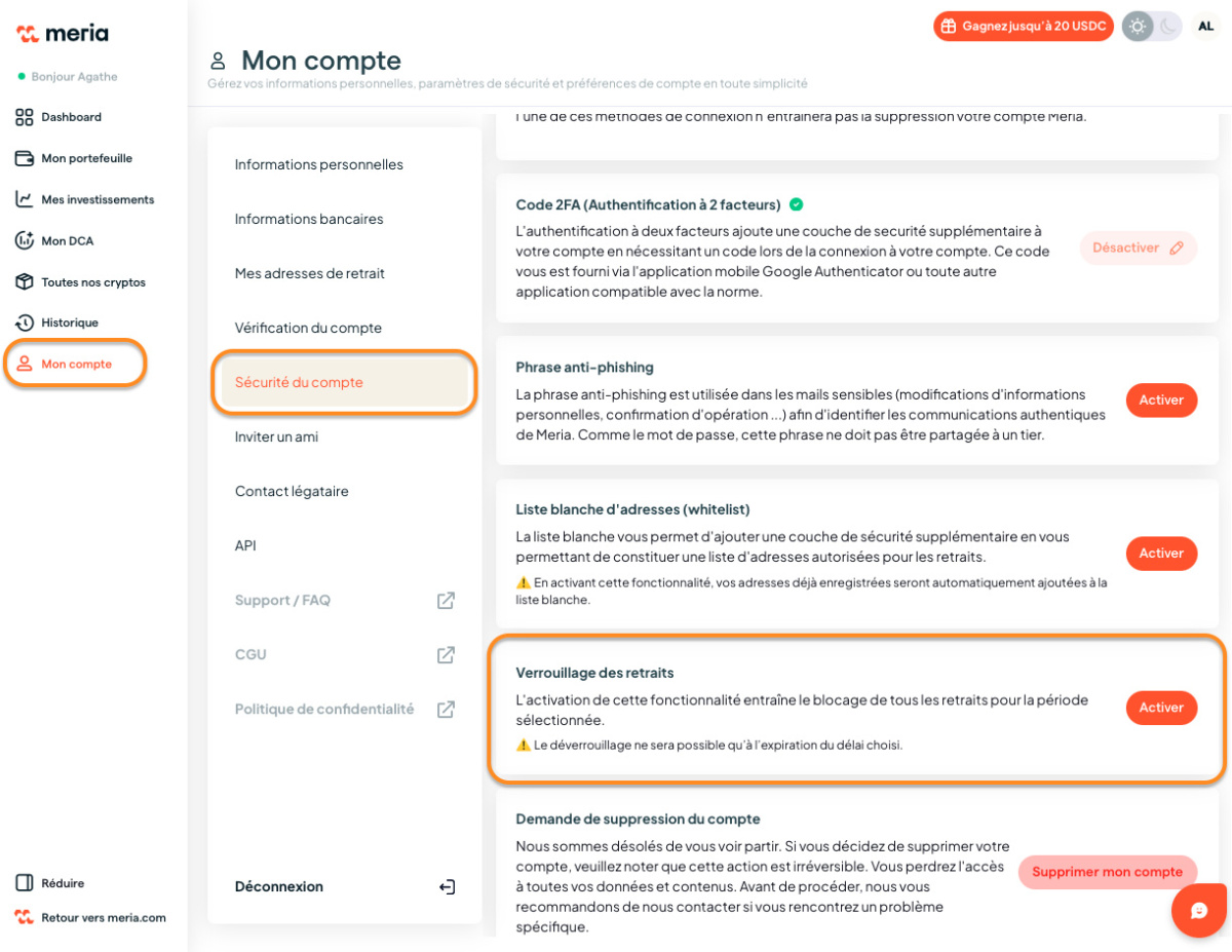 tuto désactiver retraits meria