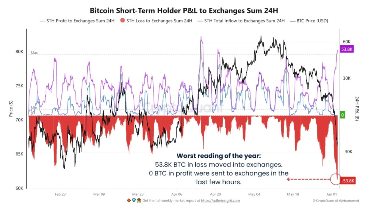 Bitcoin Short-Term Holder P&L to Exchanges Sum 24H